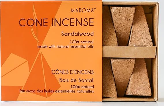 Maroma Eda Cone Incense, Sandalwood, 10 Count