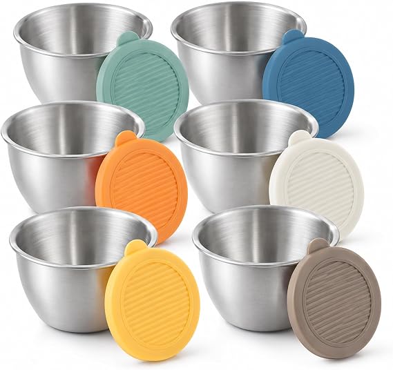 6 Pack Salad Dressing Pots, 80ml Stainless Steel Snack Containers with Lids