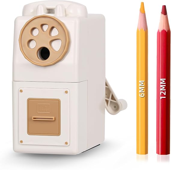 ZMOL Heavy Duty Manual Hand Crank Pencil Sharpener, Desktop, White