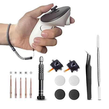 2 Joystick Replacement Kit for Quest 2 Controller, Repair Kit for Meta Quest 2, Including 2 Replacement Wrist Straps, 2 Joysticks,Screwdriver, Tweezer, Pry Tool, 4 Thumbstick Grips