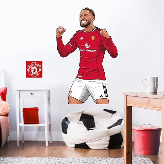 Manchester United FC Wall Sticker - Cunha 25/26 Illustration Decal Football Wall Art (60cm Height x 40cm Width)