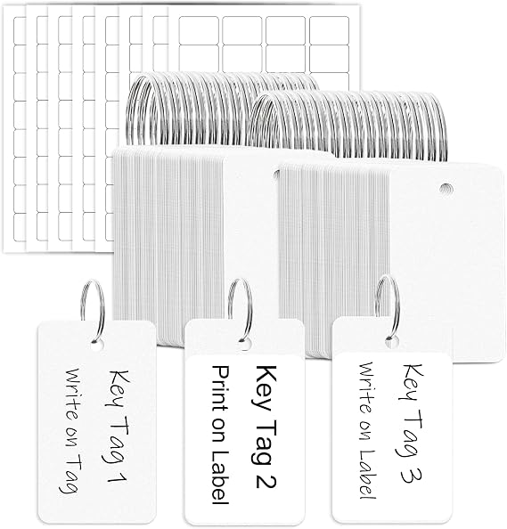 Mr-Label White Thick Plastic Key Tag with Printable Label & Key Ring - Two Sides Writable | Waterproof | Tear-Resistant | Durable - Great for Car Dealership, Rental & Repair Business (White, 50 Tags)