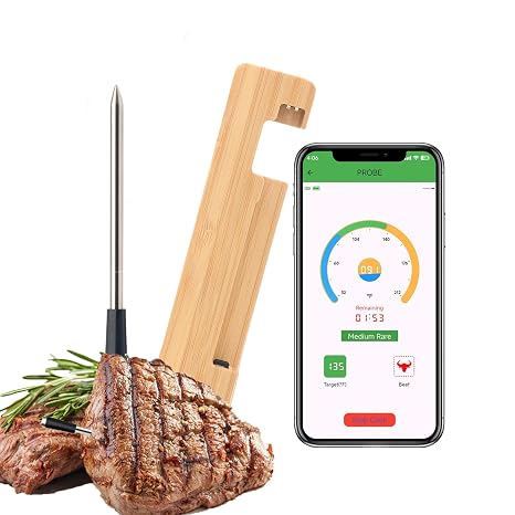 Wireless Smart Meat Thermometer, Digital Meat Thermometer Probe, Rechargeable Cooking Thermometer for Meat, 656FT Bluetooth Kitchen Thermometer for Meat, BBQ, Grilling, Oven, Smoker