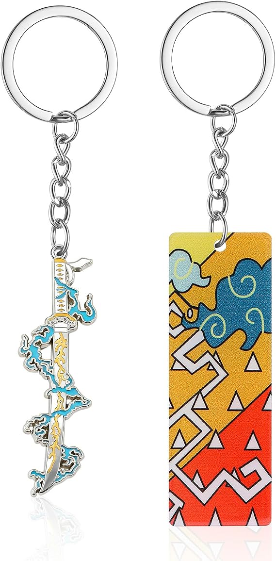Elie&Eason 2pcs Demon Keychains, Anime Keychains, Zenitsu Sword Keychain Cute Keyrings Anime Gifts for Demon Fans