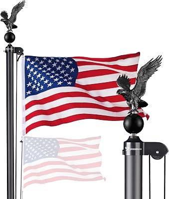Yescom Bravery 20Ft Eagle Topper Sectional Flag Pole Kit Aluminum Flagpole Set for Outside House Inground Yard Garden Residential Commercial with 3x5 USA Flag Halyard Flag-Raising Rope Sleeve Black