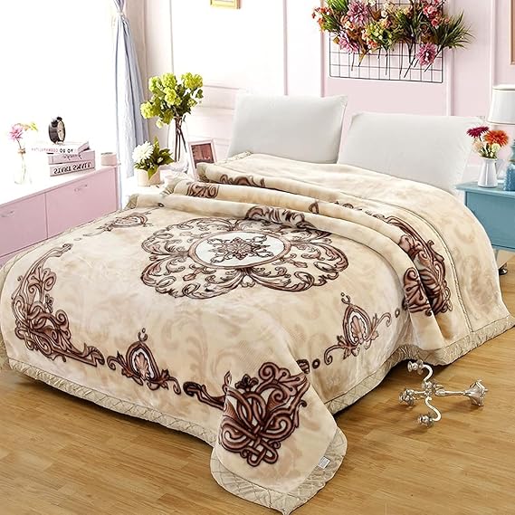 LGYKUMEG Korean Mink Blanket 59"79", Silky Soft and Warm - 2 Ply Reversible Raschel Throw Blanket 4.4 Lb,Beige and Brown,(150x200cm-2kg