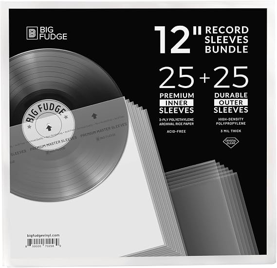 BIG FUDGE Vinyl Sleeves Inner and Outer - Vinyl Record Sleeves Inner and Outer - 25 x 12 High-Density Polypropylene Album Covers & 25 x 12 Archival Anti-Static Rice Paper Inner