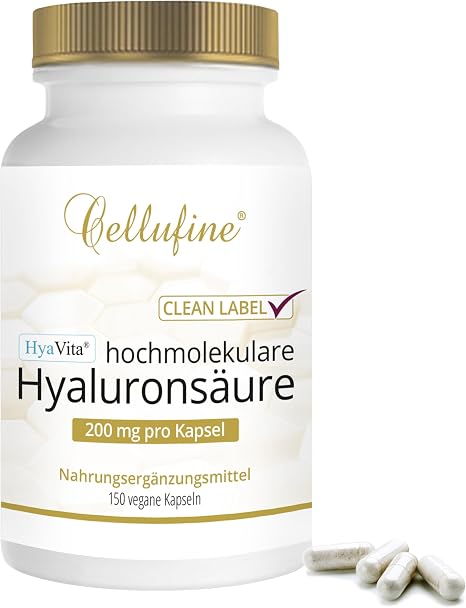 Cellufine® HyaVita Hyaluronic Acid to Swallow (200mg Vegan Hochdosierte Anti-Ageing Capsules with/Capsule – 150 Capsules