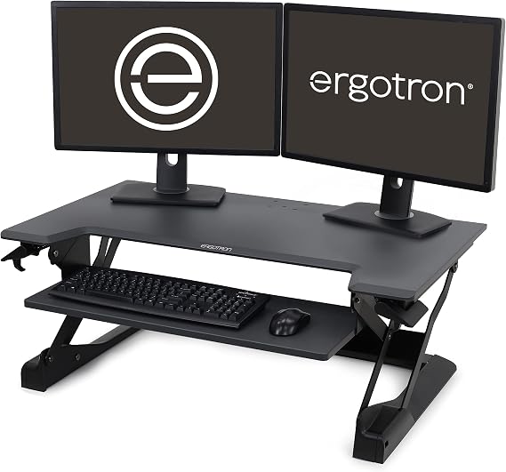 Ergotron WorkFit-TL Standing Desk Converter, Dual Monitor Sit Stand Desk Riser for Tabletops 37.5 Inch Width, Black