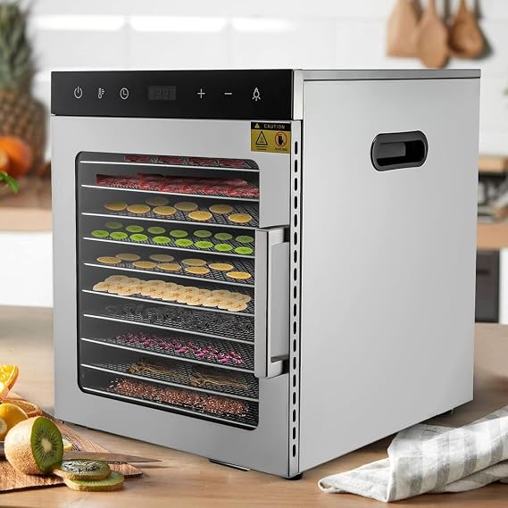 Food Dehydrator, 10 Stainless Steel Trays Dehydrators for Food and Jerky, Herbs, Fruit, Dehydrator Machine with Digital Timer and Temperature Control, Overheat Protection
