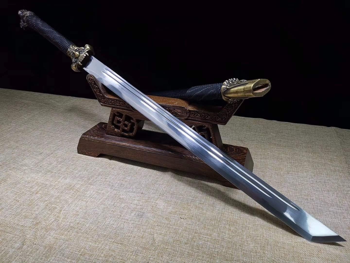 Dragon Tang dao,Handmade ArtHigh Carbon Steel Blade&Leather Scabbard Full Tang,Chinese Sword