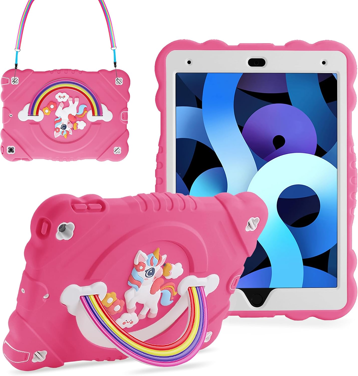 XZC Case for iPad 9th8th7th Generation 20212020201910.2 inch, Unicorn Cute Cover Heavy Duty Shockproof Protective Case with Built-in Stand Strap for Kids Girls Women Rose