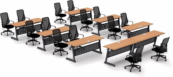 Tables Training Meeting Seminar Classroom Model 2567 22pc Beech Folding Industrial Caster Z-Base. Tables Connect. Modesty Panel, Shelf, Power + USB Outlet. (Seating Included).