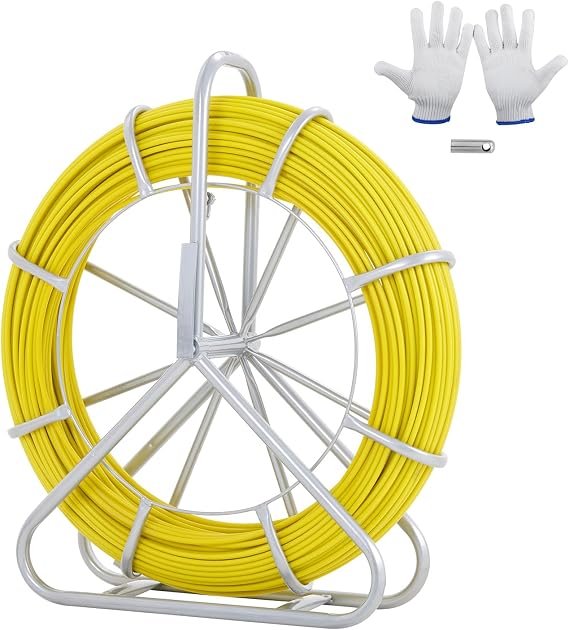 VEVOR Fish Tape Fiberglass 5/16 in, Electrical Fish Tape 492ft, Duct Rodder Fishtape Wire Puller, Cable Running Rod with Steel Reel Stand 8MM x 150M