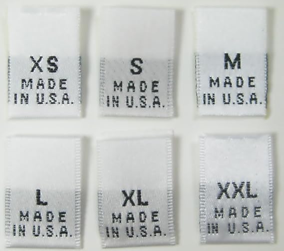 1000 pcs Woven Clothing Labels Size Tags White Made in USA - XS S M L XL XXL (166pcs Each)