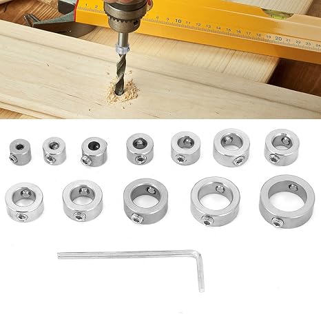 12Pcs Drill Bit Stop Collar Set 3 to 16mm Adjustable, Stainless Steel Guide Drill Stop Collar Set with Wrench, Drilling Limit Ring Drill Bit Stop Collar for High Carbon Steel Drills Limit