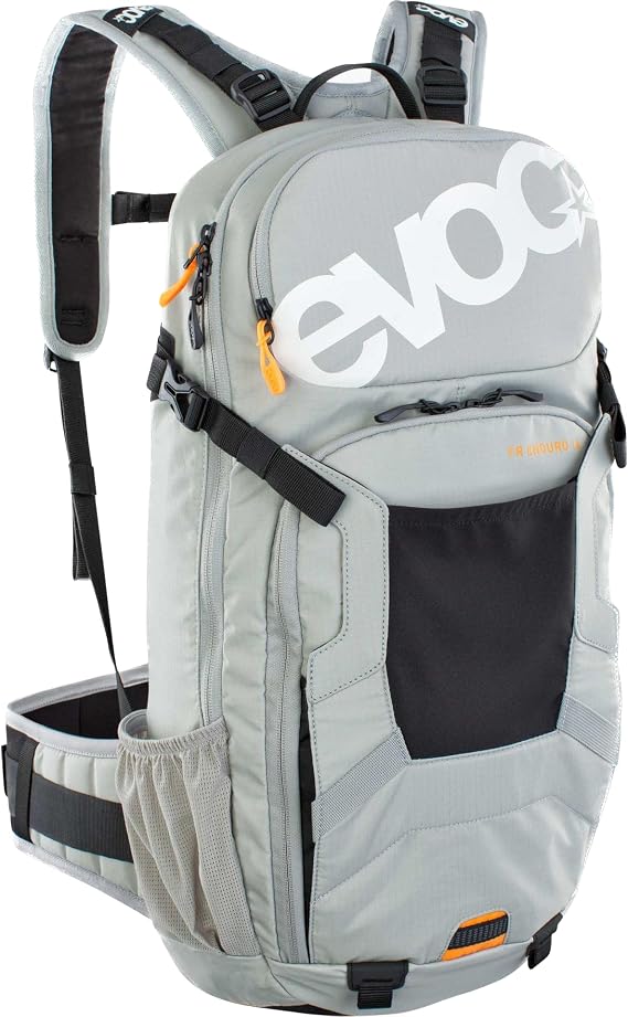 Evoc FR ENDURO 16 technical bike backpack for bike tours (LITESHIELD BACK PROTECTOR 95%, helmet holder, protectors, tool compartment, hydration bladder compartment 3l, Size: M/L), Stone Grey