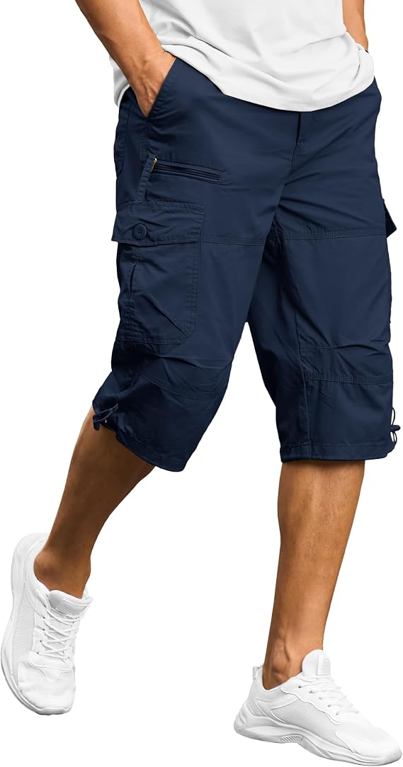 TACVASEN Men's Cargo Shorts 100% Cotton 3/4 Cargo Bermuda Shorts Outdoor Casual Shorts Casual Shorts with Pockets