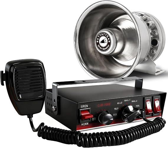 8Tones 200W Emergency Siren with PA - IP67 Waterproof Police/Fire Truck Siren, Yelp/Wail/Hi-Lo Modes, Includes Mic & Speaker for Vehicle PA System | 12 Volt Siren | Car Alarm Siren | 8Tones, IP66 Waterproof, Fire Truck Siren, Yelp/Wail/Hi-Lo Modes, Includes Mic & Speaker, Car Alarm Siren, 12V Vehicle Use
