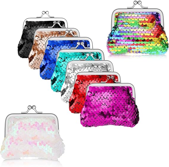 9 Pack Sequin Coin Purses with Kiss-Lock Mini Wallets Small Coin Pouches Bulk for Women Girl Party Favor
