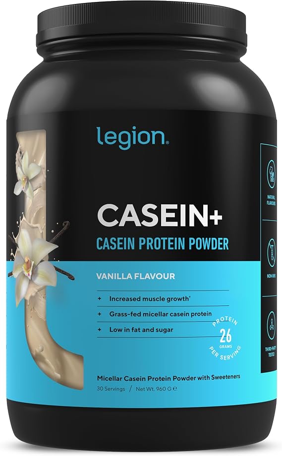 Legion Casein+ Vanilla Pure Micellar Casein Protein Powder - Non-GMO Grass Fed Cow Milk, Natural Flavors & Stevia, Low Carb, Keto Friendly - Best Pre Sleep (PM) Slow Release Muscle Recovery Drink 2lb