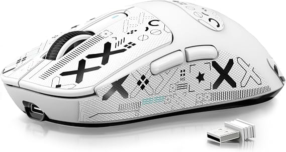 ATTACK SHARK X3 49g Ultra-Lightweight Wireless Gaming Mouse, White&Tape | Bluetooth 5.2/2.4G Wireless/Wired, PAW3395 Gaming Sensor, 26K DPI, 200h Battery Life, Programmable Buttons for PC/Mac/Win