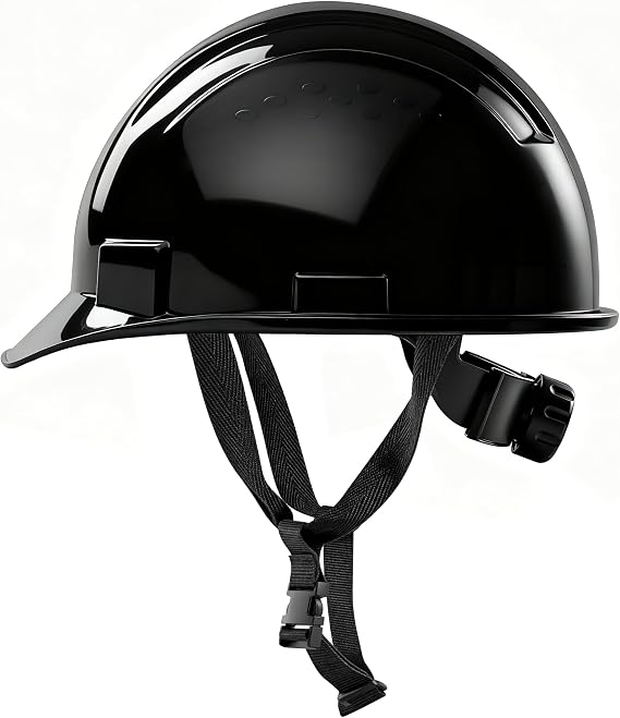 Black Cap Style Hard Hat, OSHA Construction Work Approved, 4-Point Adjustable Suspension, ANSI Z89.1