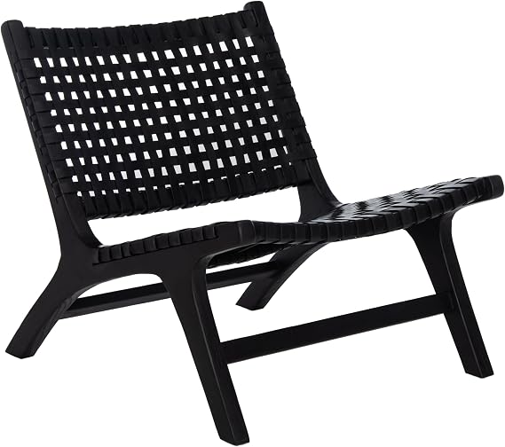 Safavieh Home Luna Black and Black Leather Woven Accent Chair