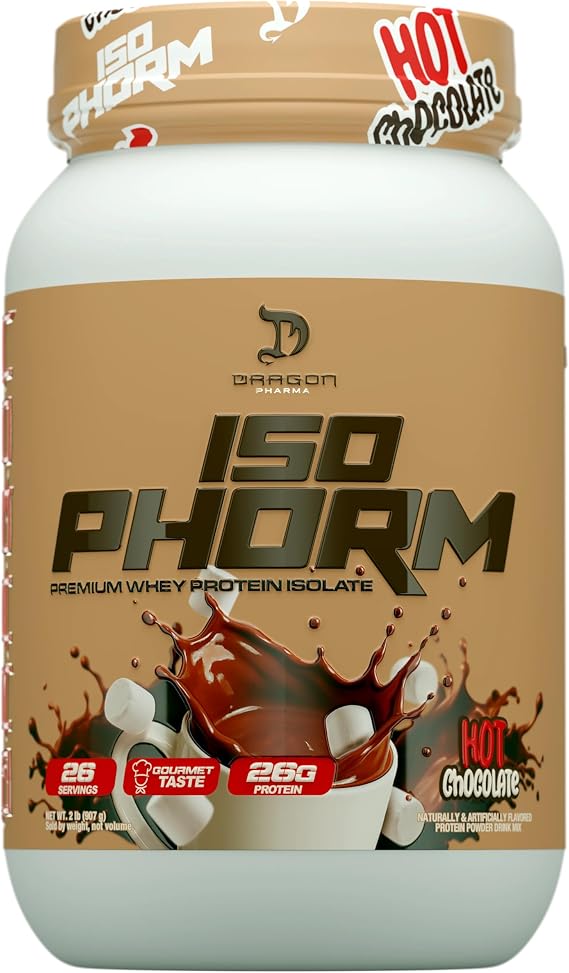 DRAGON PHARMA Isophorm, Hydrolized Whey Protein Isolate, Fast Absorption Premium Whey Protein, Maximize Recovery, Great Tasting, 25g Per Serving (2 lb, Hot Chocolate)