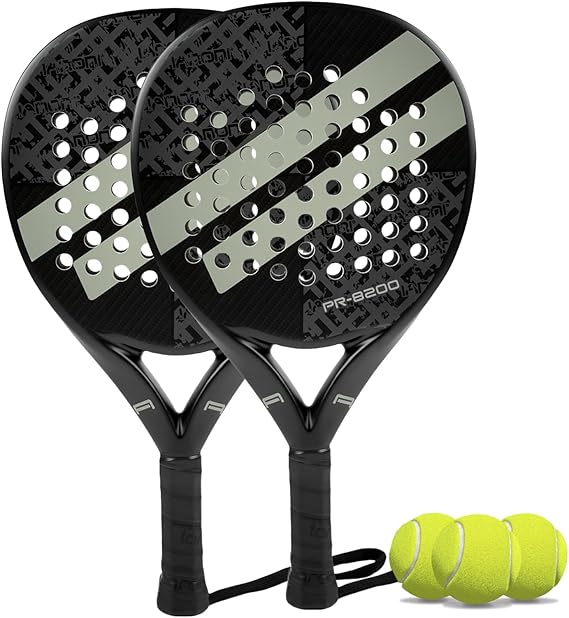 Padel Racket Carbon Fiber Surface EVA Memory Flex Foam Core Paddle Tennis Racquet Lightweight 8200-Grey-2