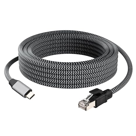USB C to Ethernet Cable 6.6FT, Gigabit Driver-Free RJ45 to Type-C, Thunderbolt 3/4/5 & USB4 Compatible, Nylon Braided, Directly Connected for MacBook, iPad, iPhone 15, Galaxy S24+