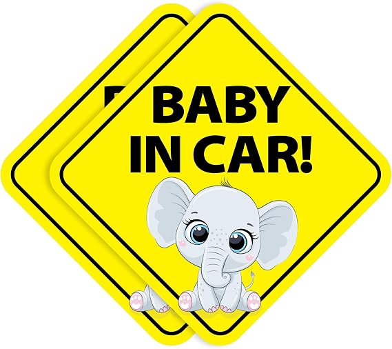 Stickios Baby in Car Stickers, Baby Elephant - Made in USA (2-Pack)