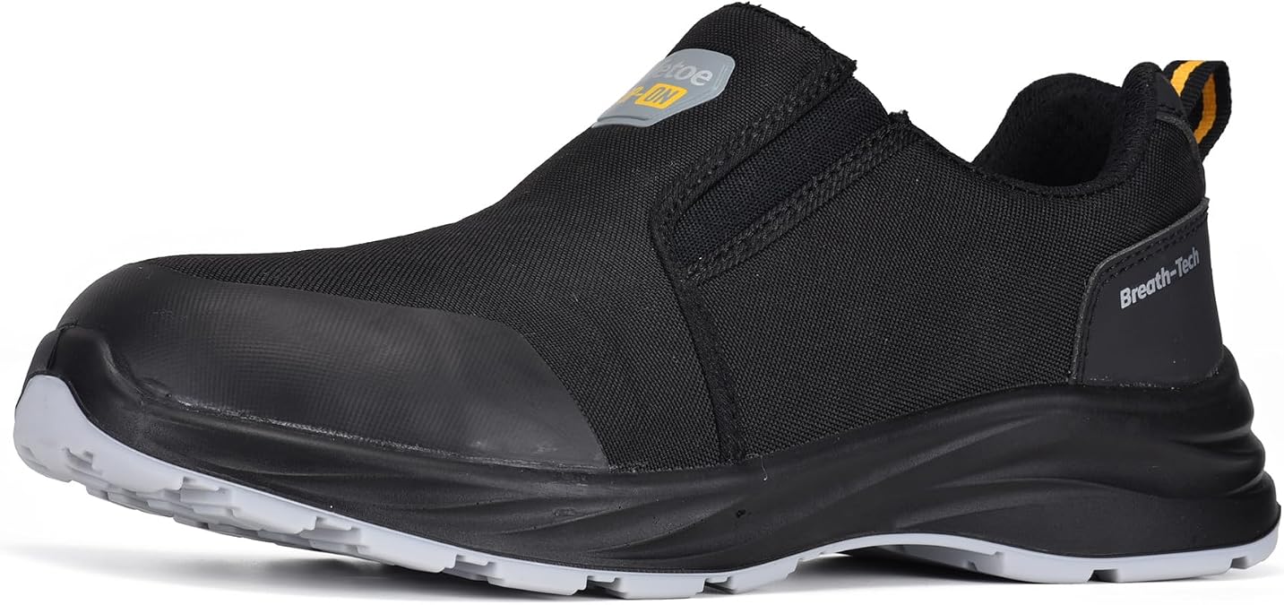 Mens Lightweight Composite Toe Safety Shoes Anti-Fatigue Breathable Work Shoes Slip On Kevlar Puncture Resistant Work Boots