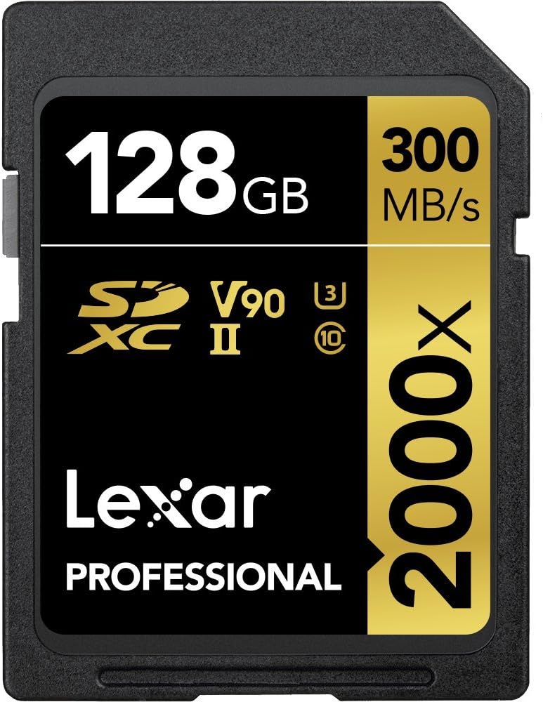 Lexar Professional 2000x SD Card 128GB, SDXC UHS-II Memory Card, Reading Up to 300 MBs, Writing 260 MBs, Class 10, U3, V90 SDXC Card for DSLR, Full-HD Cinema Quality 8K Video Cameras