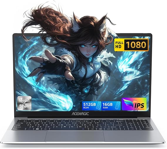 KAIGERR Laptop, 2025 Laptop 16GB DDR4 512GB SSD Laptop Computer, 15.6" IPS 1080P, Metal Shell, USB3.2, Long Battery Life