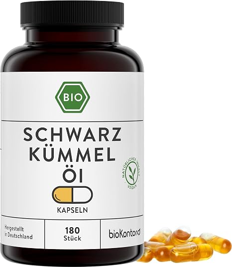 bioKontor Organic Black Cumin Oil Capsules Pack of 180 3000 mg Daily Dose
