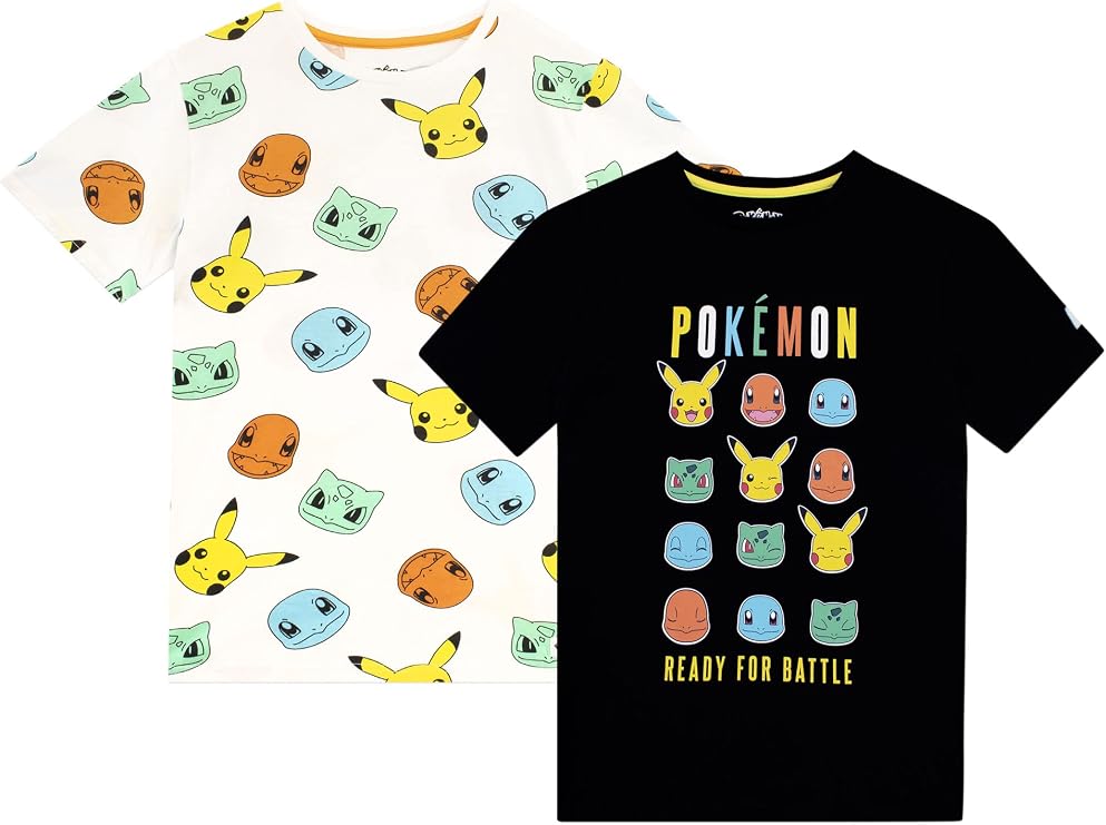 Pokemon Boys Charmander Squirtle and Pikachu T-Shirts 2 Pack for Kids