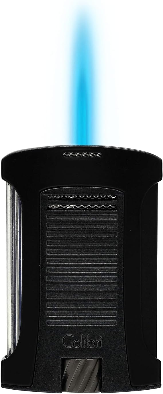 Colibri Daytona Windproof Butane Torch Lighter: Adjustable Flame, Refillable Single-Jet Cigar Lighter, Ergonomic Design with Fuel Window (Matte Black)