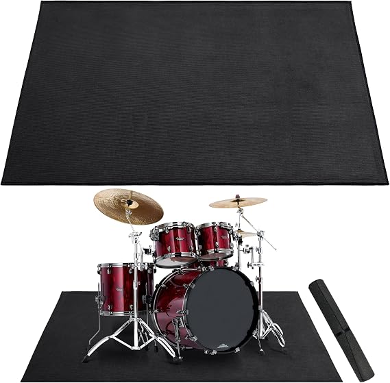 Invech 4 x 5.3 Ft Drum Rug, Drum Mat with Non-Slip Grip Bottom, Soundproof Drum Floor Mat for Electrical Drum, Drum Accessories Gift for Drummers (Black)