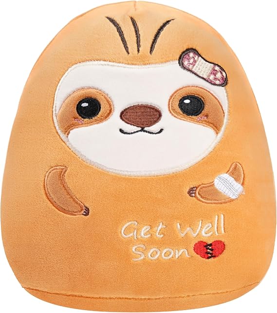 Get Well Soon Sloth Plush: 8 Inch Cute Sloth Stuffed Animal with Bandages and Embroidered Message, Feel Better Gifts for Kids, Girls, Teens, Soft Hugging Plushie Pillow for Get Patients Women Kids
