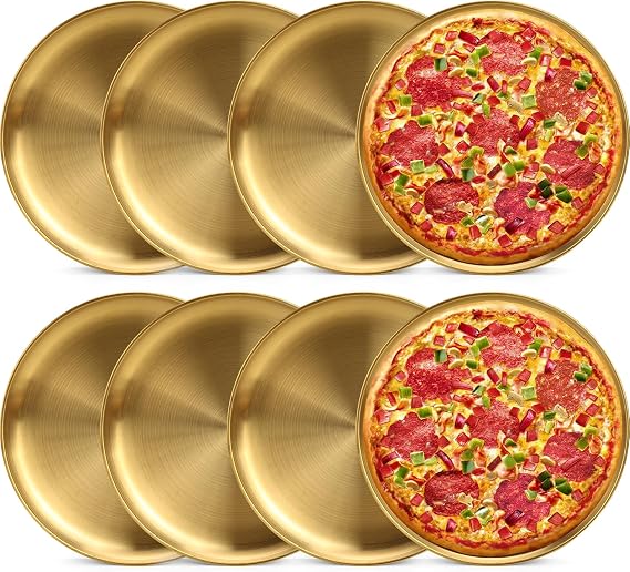 8 Pack 12 inch Gold Pizza Pans Bulk, Stainless Steel Pizza Pan