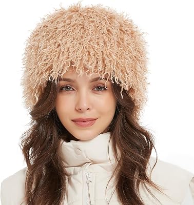 Winter Faux Fur Hat for Women Beanie Skull Cap Furry Bucket Hat Ushanka Cossack Russian Style