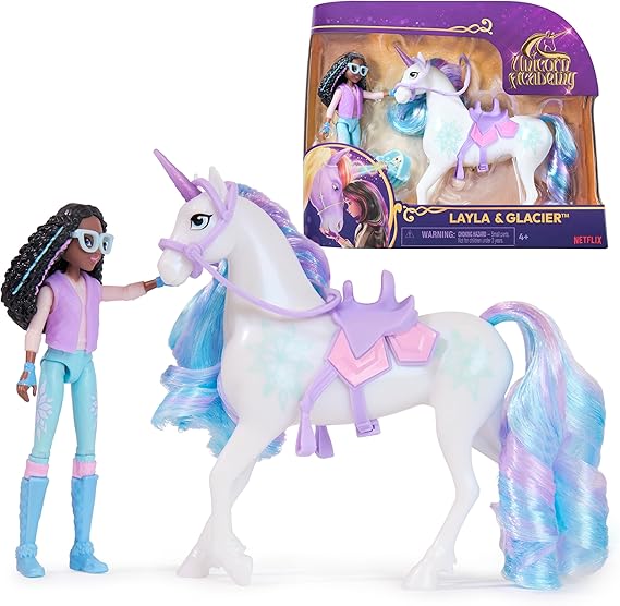 Unicorn Academy Layla Doll & Glacier, 2 Accessories, Unicorn Toys, Ages 4+ | Brushable Mane & Tail, Styling Tool for Glacier, Recreate Show Moments, Imaginative Storytelling, Birthday Gifts for Girls