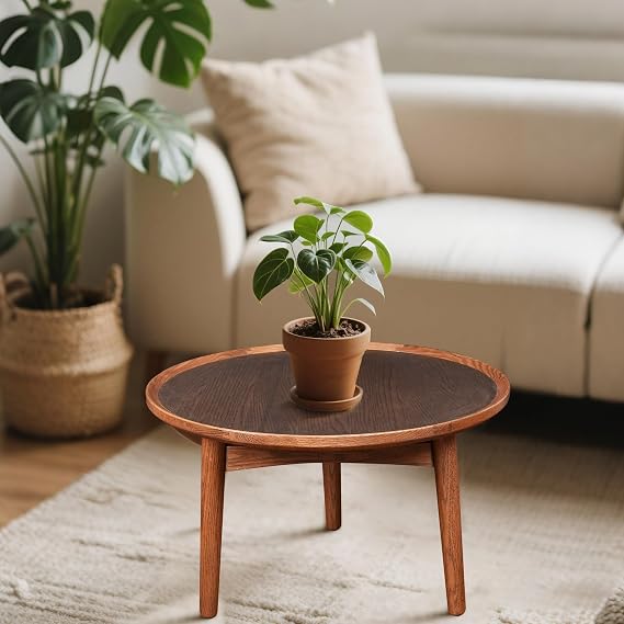 CONSDAN 24 Round Coffee Table, Solid Oak Frame & Veneer Top, USA Grown Hardwood, Modern Living Room, Lounge Side Table (Single Large Piece)
