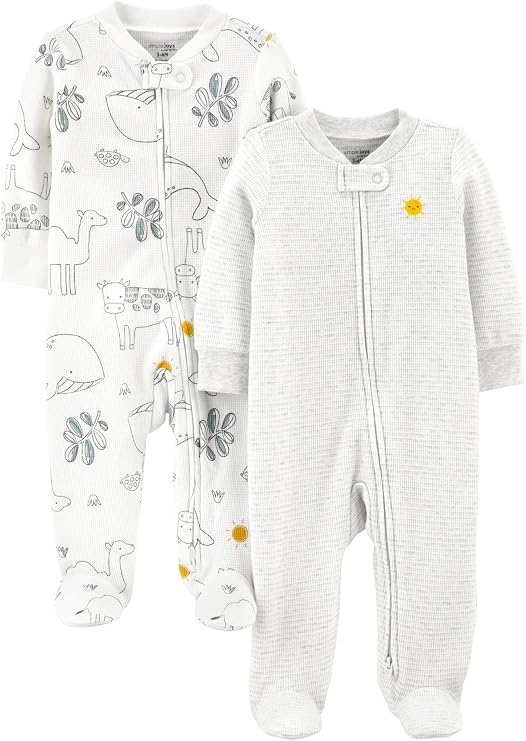 Simple Joys by Carter's Unisex Baby 2-way Zip Thermal Footed Sleep and Play, Pack of 2