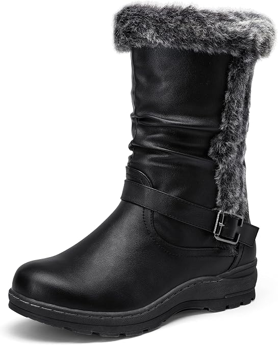 Vepose Women's Warm Mid Calf Winter Boots, Fur Lined with Side Zipper 960