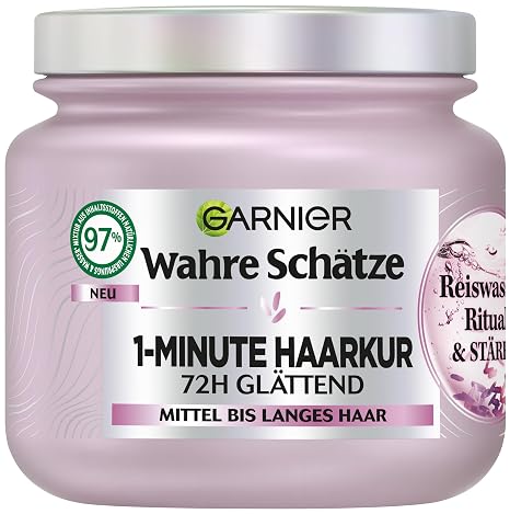 Garnier True Treasures 1-Minute Hair Treatment for Medium to Long Hair Smoothing Hair Treatment with Rice Water and Strength for More Shine and Softness Rice Water Ritual & Strength 1 x 340 ml