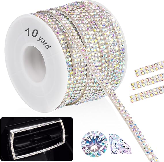 NiArt Self Adhesive Rhinestone Ribbon, 10Yd Glass Crystal Bling Car DIY
