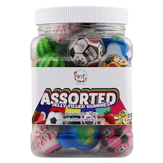 FirstChoiceCandy Jelly Filled Gummies - Assorted Flavor Gummy Filled Candies - Filled With Fruit Jams - 20 Pieces In Resealable Jar (Assorted)