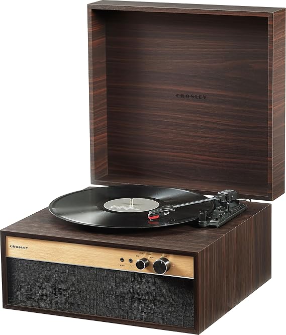 Crosley CR6236AFT-WA Jasper Record Player, Walnut | 3-Speed Turntable, Bluetooth In / Out, Built-in Full-Range Stereo Speakers, Aux Input